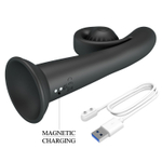 Черный вибратор на присоске с закрученным клиторальным отростком - 20 см. (Цвет: черный)