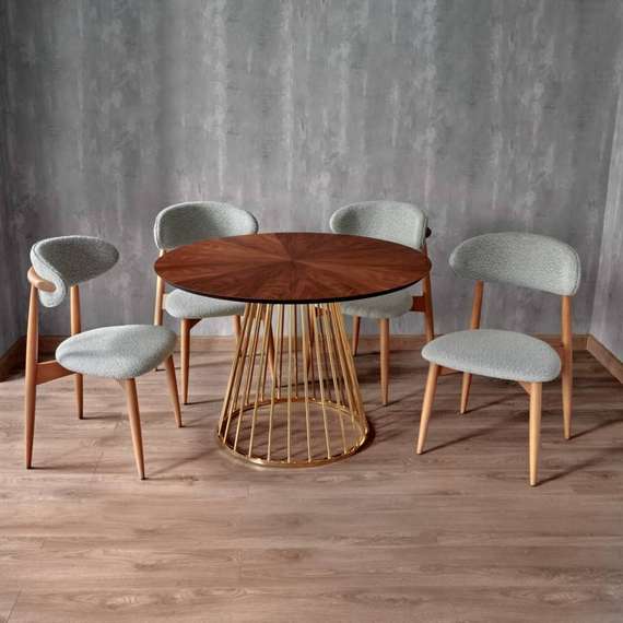 Стул Mod, светло-серое букле, каркас из массива бука в цвете орех