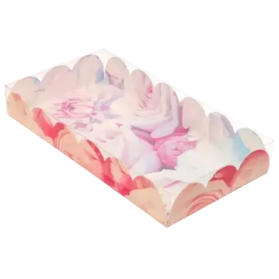 Коробка для кондитерских изделий с PVC-крышкой «Пионы», 10.5 × 21 × 3 см