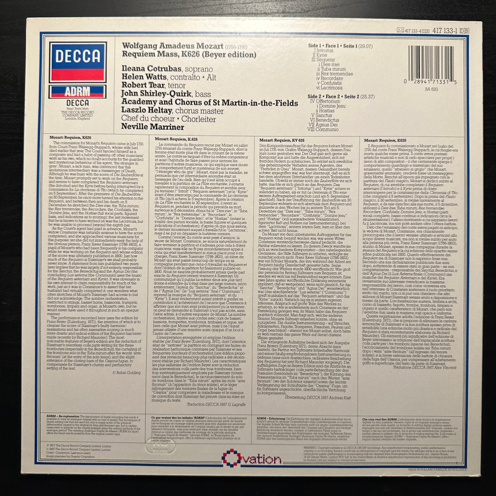 Моцарт - Реквием (Голландия 1987г.)