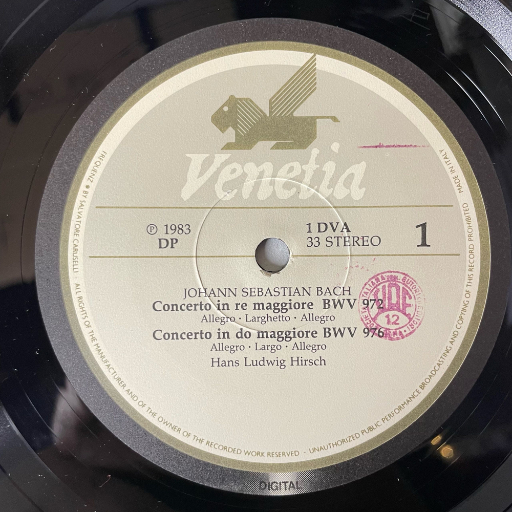 Винтажная виниловая пластинка LP Hans Ludwig Hirsch, Bach and Venezia 1 (Италия 1983)