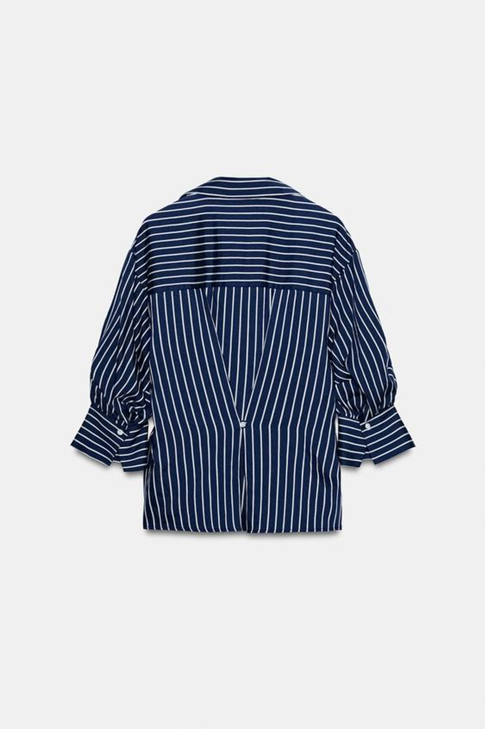 ZARA РУБАШКА В ПОЛОСКУ С ОБЪЕМНЫМИ РУКАВАМИ, ТЕМНО-СИНИЙ/БЕЛЫЙ