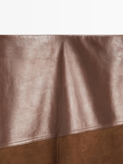 Massimo Dutti Юбка из замшевой кожи наппа с асимметричной кокеткой, коричневый