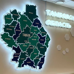 Карта Тамбовской области 1,3х1,5м настенная с подсветкой на дистанционных держателях