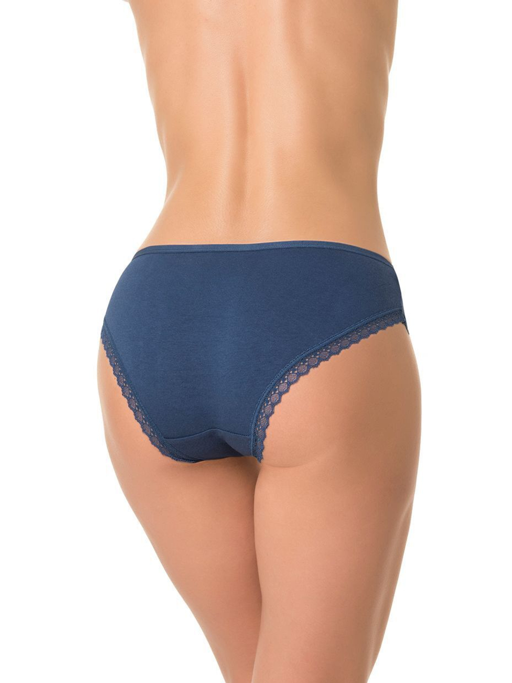 Хлопковые трусики-слипы с обработкой плоским кружевом (Размер: S) (Цвет: черный)