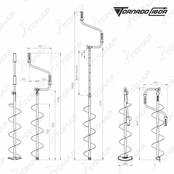 Ледобур ТОРНАДО-М2 180R правое вращение, без чехла (LT-180R-1) Тонар (0)
