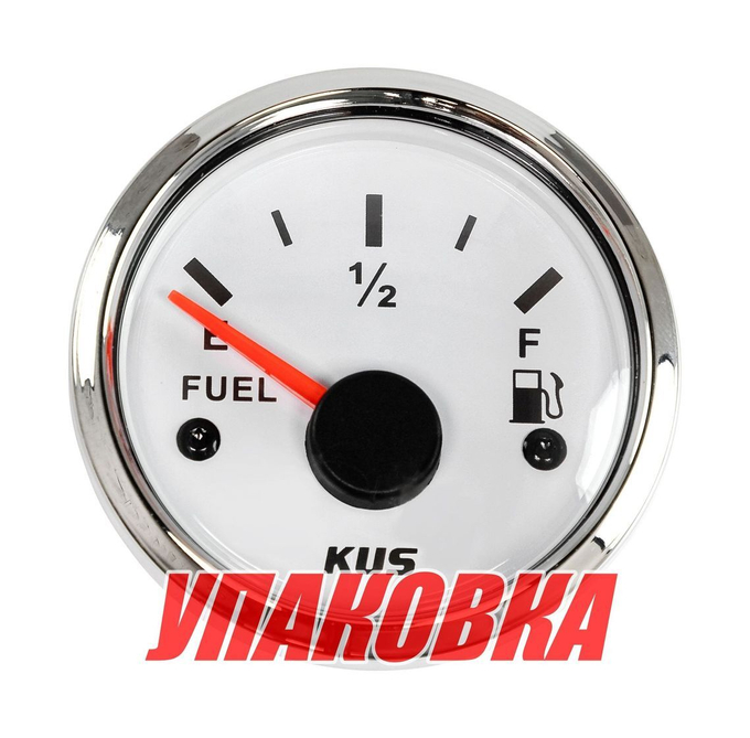 Указатель уровня топлива 0-190 Ом (ЕВРО), белый циферблат, нержавеющий ободок, д. 52 мм (упаковка из 100 шт.)