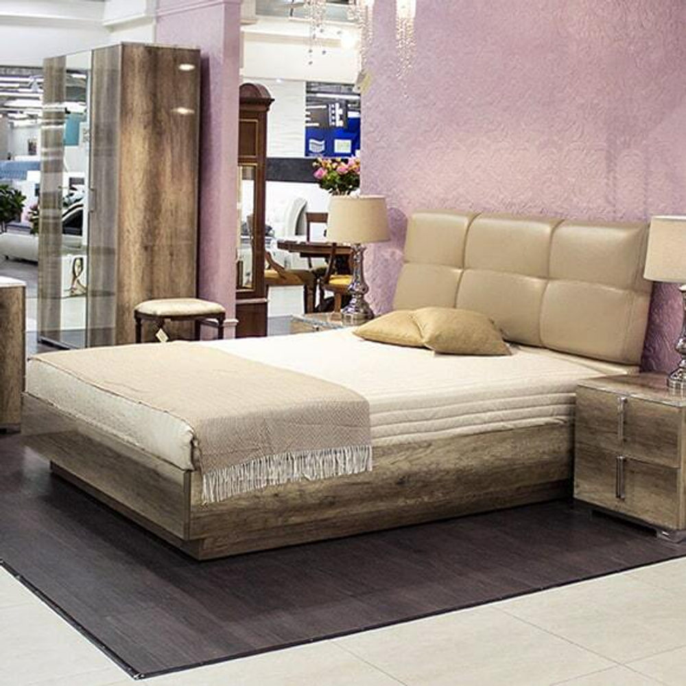 КАНАЛЕТТО Кровать 1800 с мягким изголовьем б/ножной спинки (Цвет ДУБ каньон)