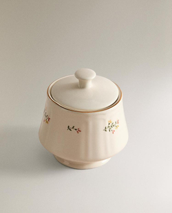 ZARA HOME САХАРНИЦА ИЗ ФАРФОРА С ЦВЕТОЧНЫМ УЗОРОМ, КРЕМОВЫЙ
