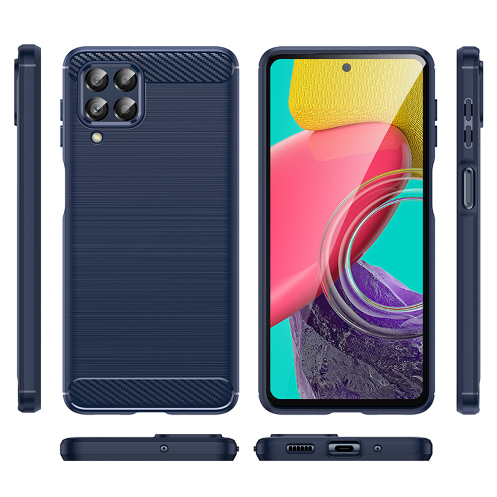 Мягкий чехол синего цвета в стиле карбон для Samsung Galaxy M53 5G, серия Carbon от Caseport