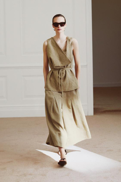 ZARA ШИРОКИЕ БРЮКИ ИЗ ЛЬНА — ZW COLLECTION, ХАКИ