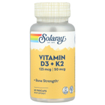 Solaray, витамины D3 и K2, без сои, 60 растительных капсул