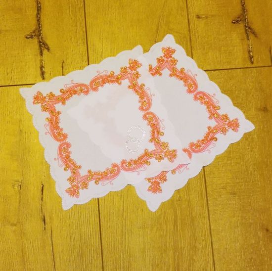 Комплект венчальный 4 предметный со стразами, рельефный цвет:белый с красным