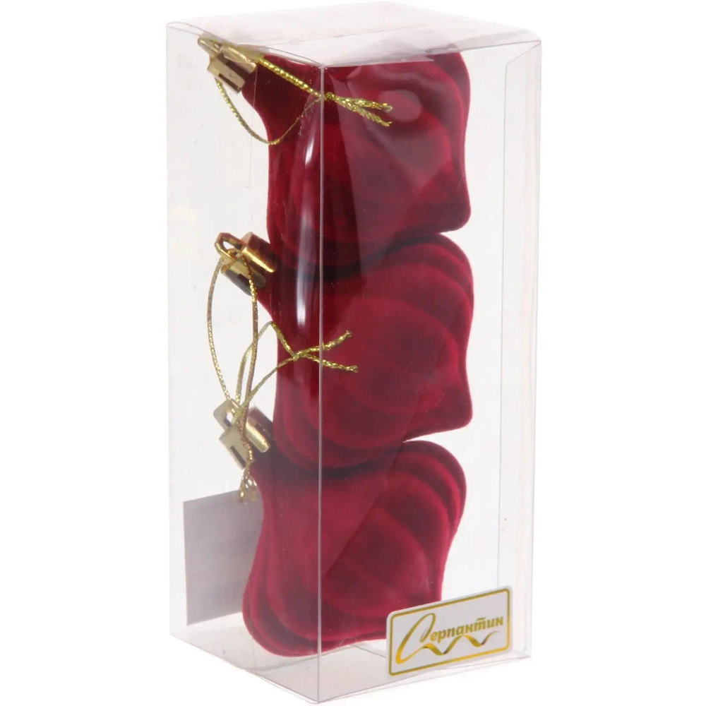 Набор ёлочных украшений VELOUR «Волшебная юла» 6 см (набор 3 шт), Рубин