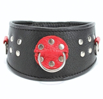 Кожаный ошейник с клепками и кольцами (Цвет: черный с красным)