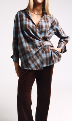 Рубашка с декором 1244 принт клетка