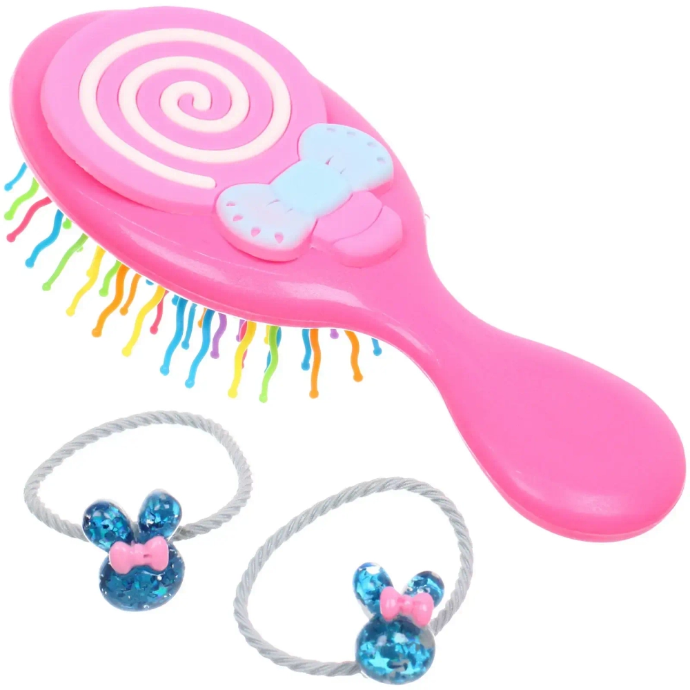 Расческа массажная детская и 2 резинки «МИЛА», леденец, цвет розовый, 14*5,5см (пакет с подвесом)