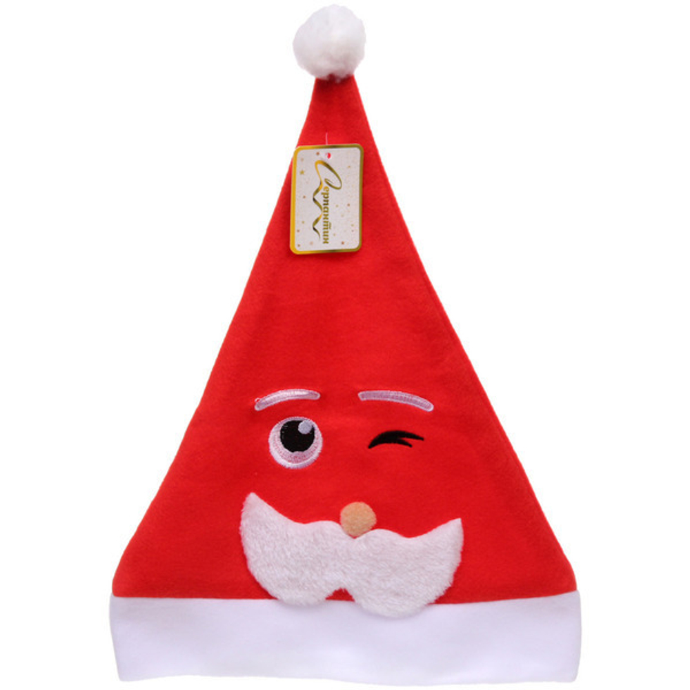 Колпак новогодний «Подмигивающий Дедушка», красный