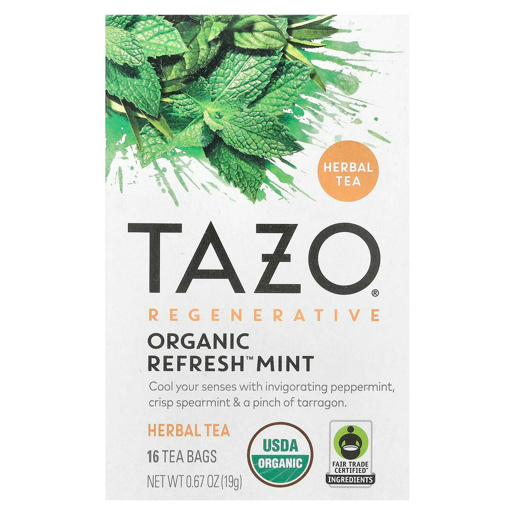 TAZO, Regenerative, травяной чай, органическая освежающая мята, без кофеина, 16 чайных пакетиков, 19 г (0,67 унции)