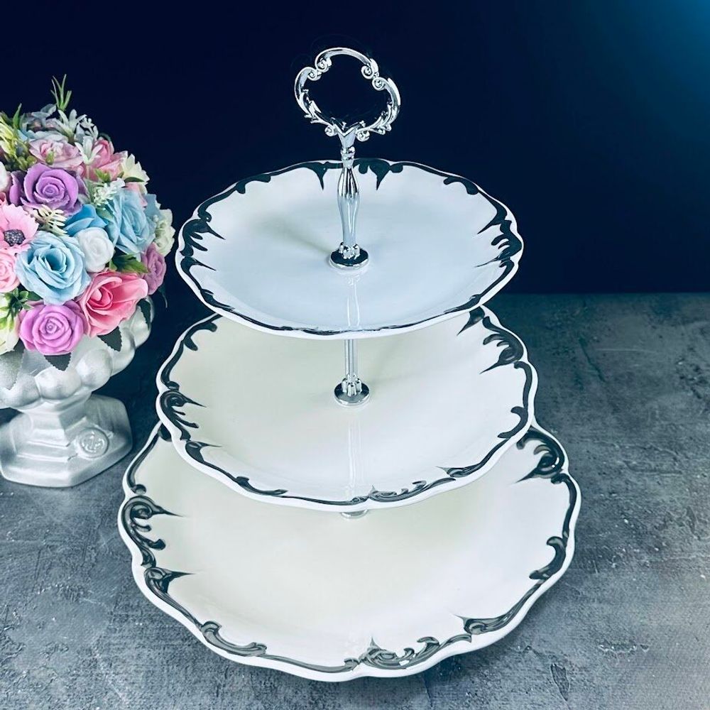 Lenardi 666-406 Трехъярусная этажерка 34х32 см ARGENTO в под.уп.(х4)Фарфор