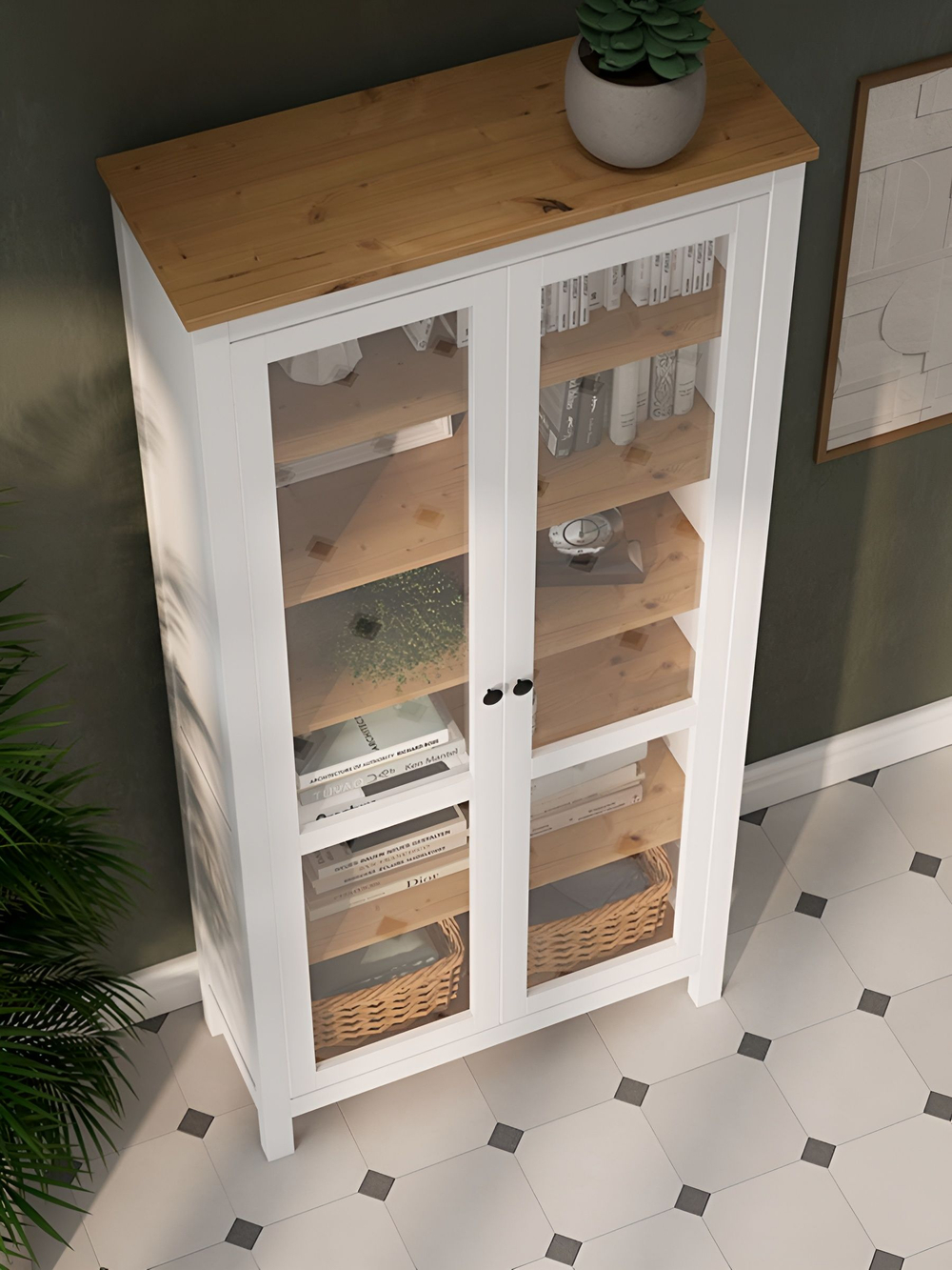 IKEA Шкаф-витрина HEMNES стекло/стекло, 198х90х37, белый/св-коричневый, из массива дерева, КЫМОР (ХЕМНЭС ИКЕА), массив сосны