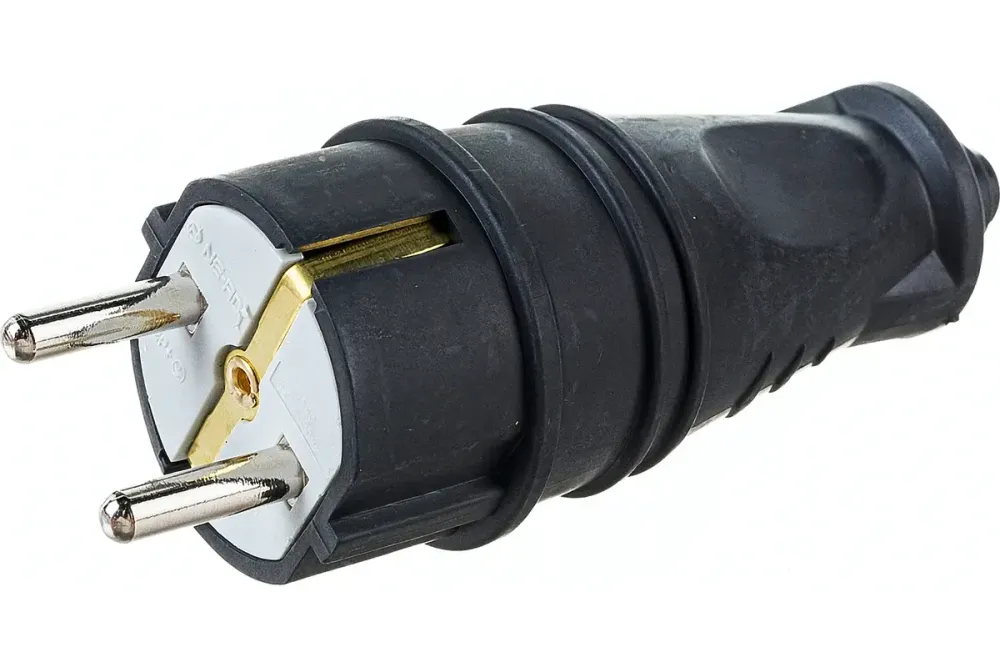 1703750 Вилка с заземлением Каучук 16А IP44 Черная евро NE-AD 4001