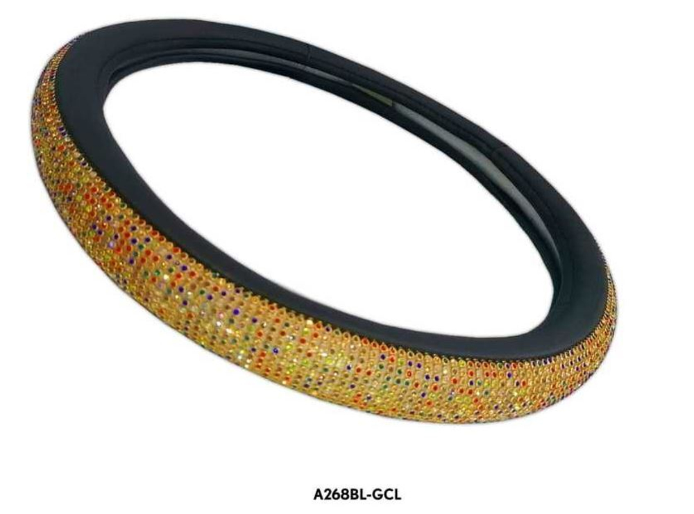 Оплетка на руль круглая Coolpart DIAMOND 50 (37*38) к/з черный/золотой СТРАЗЫ A268BL-GCL