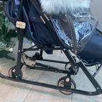 Санки - коляска Galaxy Glory Gloss Сатин тёмно-синий + светоотр-ая ткань арт. GGGТЗ