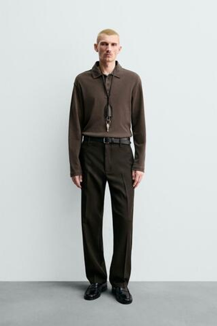 ZARA БРЮКИ ЧИНОС ИЗ 100% ШЕРСТИ ORIGINS, ТЕМНО-КОРИЧНЕВЫЙ