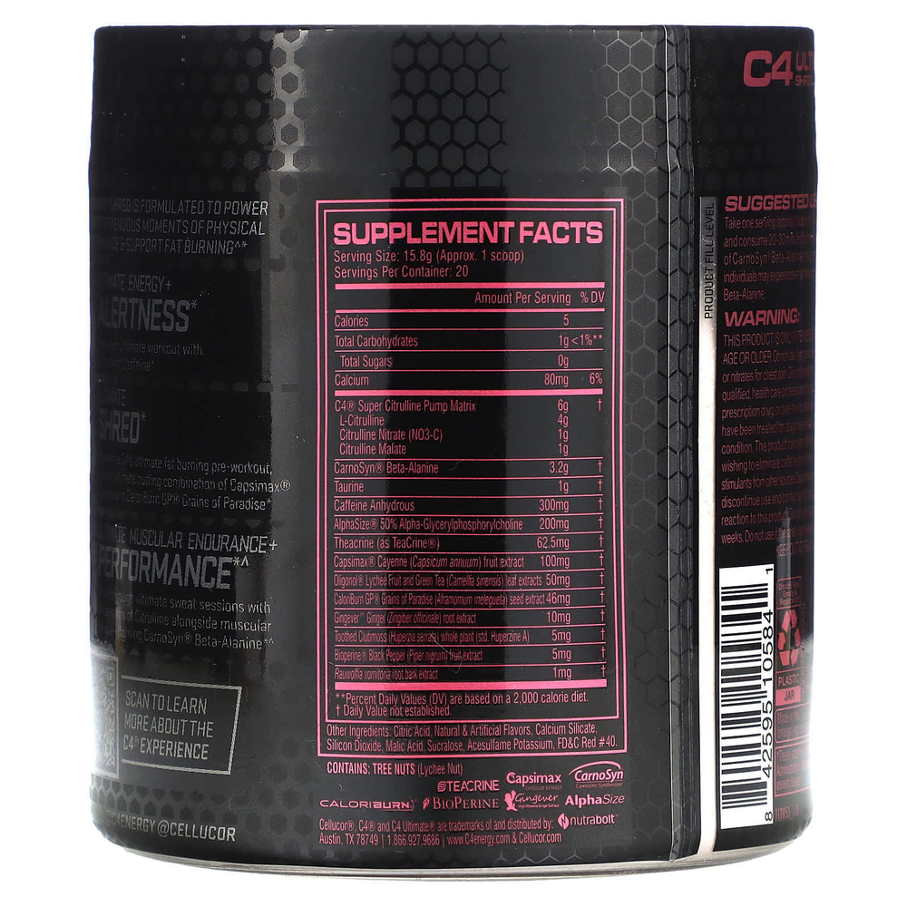 C4 / Cellucor, C4 Ultimate Shred, перед тренировкой, клубника и арбуз, 350 г (12,3 унции)