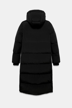 ZARA ДЛИННЫЙ ПУХОВИК С КАПЮШОНОМ WATER REPELLENT WINDPROOF, ЧЕРНЫЙ