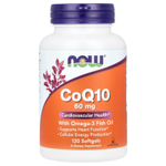 NOW Foods, коэнзим Q10 с рыбьим жиром с омега-3, 60 мг, 120 капсул