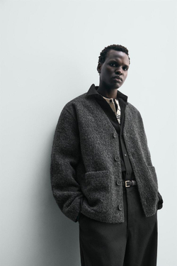 ZARA КАРДИГАН ИЗ РЕЛЬЕФНОЙ ТКАНИ С ШЕРСТЬЮ, АНТРАЦИТОВО-СЕРЫЙ