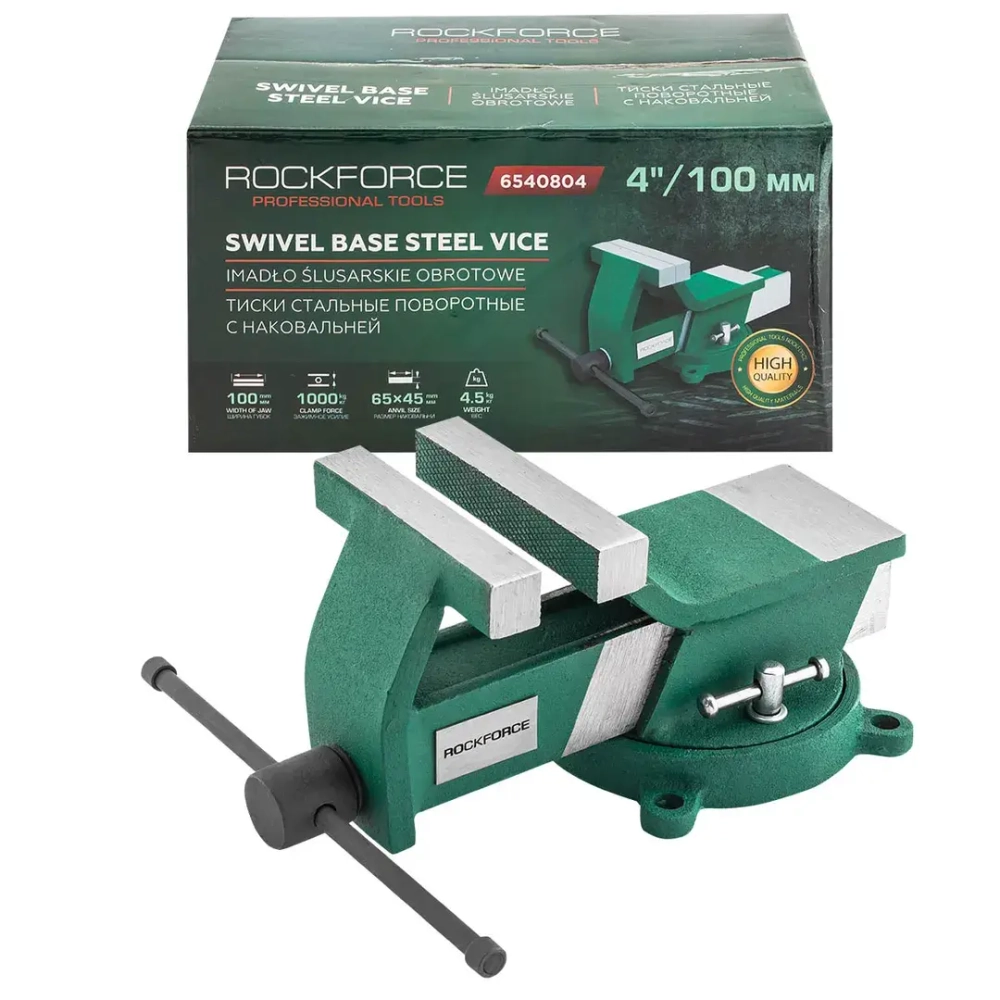 Тиски стальные поворотные с наковальней 4''-100мм RockForce RF-6540804