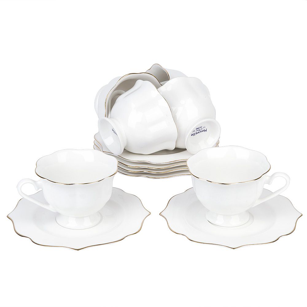 Набор 12пр. " " (6 персон) v=160мл с золотой окантовкой (фарфор) (подарочная упаковка)