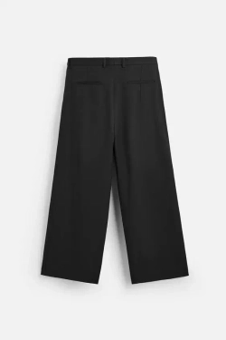 ZARA БРЮКИ WIDE-LEG СО СКЛАДКАМИ, ЧЕРНЫЙ