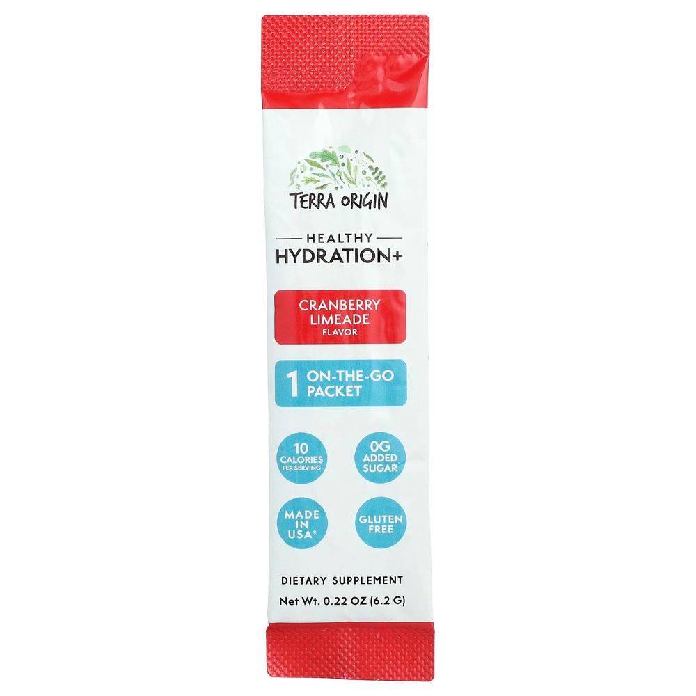 Terra Origin, Healthy Hydration+, клюквенный лаймад, 30 пакетиков On the Go, 6,2 г (0,22 унции) каждый