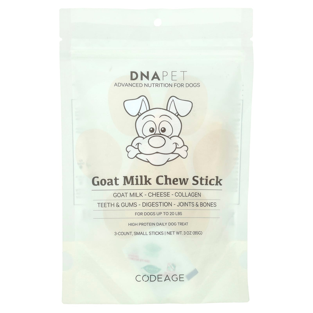 Codeage, DNA Pet, жевательные палочки с козьим молоком, для собак, маленькие, 3 шт., 85 г (3 унции)