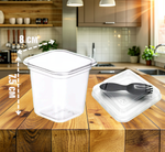 Стаканчики квадратные с вилочкой и крышкой 220 мл. - 6 штук.