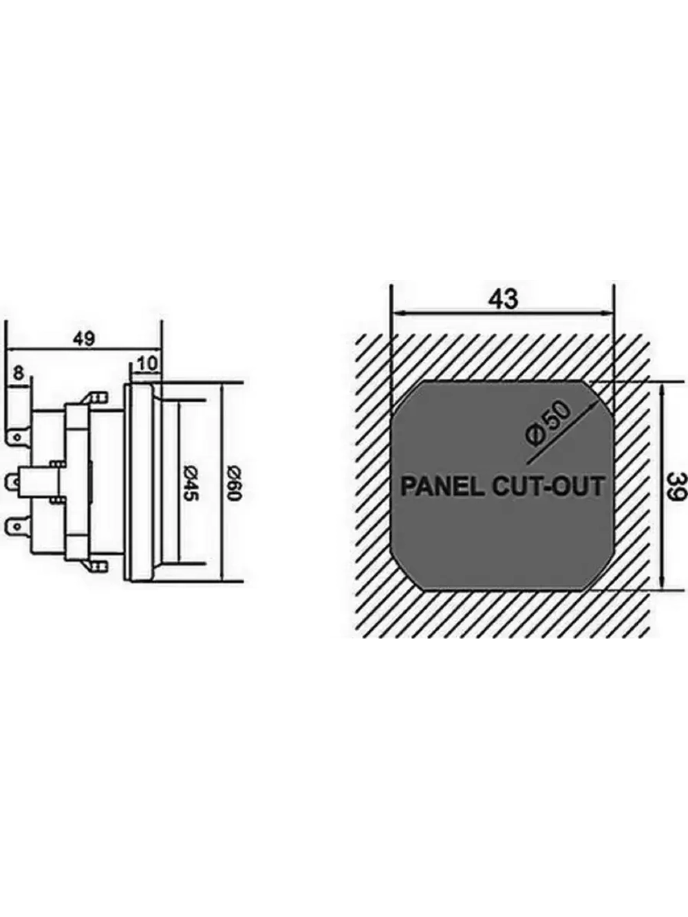 Тахометр цифр.+ м/ч Врезной 12В (Ф=60мм, L провода = 4м)