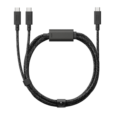 Кабель с оплёткой и ремешком Native Union Belt Cable USB-C — 2 USB-C (USB 2.0) (2 м) Y-образный кабель. Поддерживаемая мощность — до 140 Вт, скорость передачи данных — до 480 Мбит/с