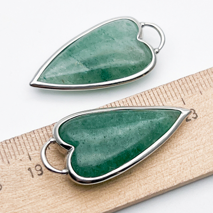 Подвеска Сердце, авантюрин, цвет серебро, размер 37*19 мм, цена за 1 шт