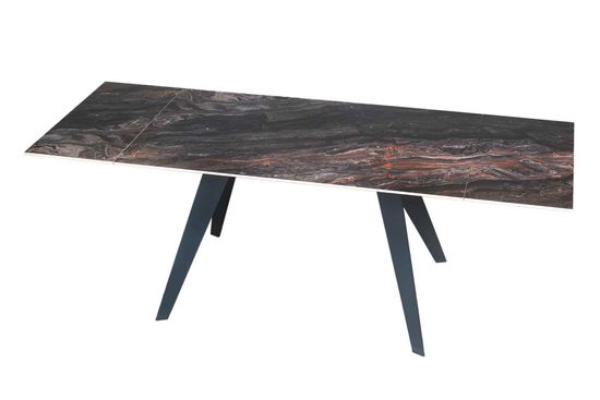 Стол "РЕЙН" 140-220, керамика Venice Grey глянцевый, опоры черный муар