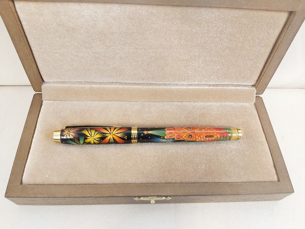 Ручка с ручной росписью Палех "Москва. Салют" в футляре