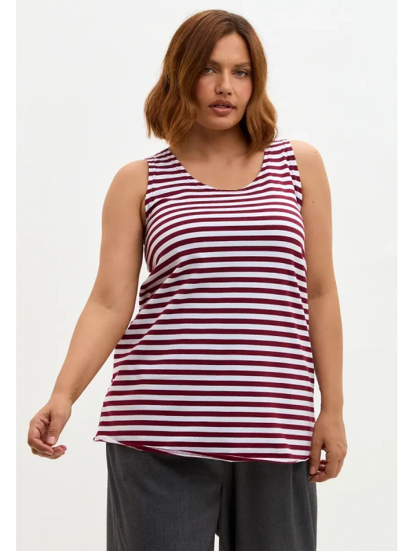 Майка базовая под пиджак удлиненная оверсайз тельняшка/винный