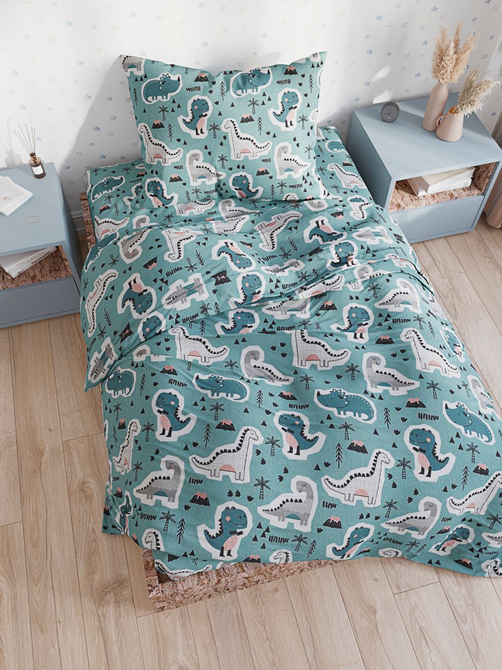 Наволочка комплект 2шт перкаль Сказка "Диномания" 50x70 см на молнии