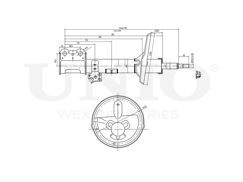 Амортизатор газовый передней подвески правый UNIO SAB-10115