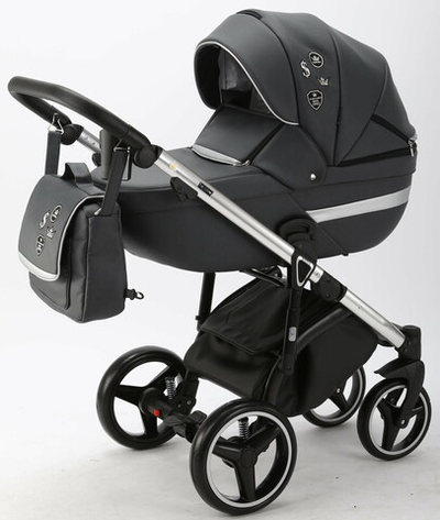 Детская коляска Adamex Cortina Deluxe 2 в 1 CT310 (МОРЕНГО КОЖА+СЕРЕБ.ОТДЕЛКА+ ХРОМ РАМА)