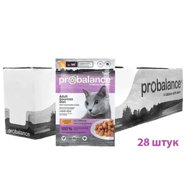 Пауч ProBalance Adult Gourmet Diet Veal & Rabbit для кошек с телятиной и кроликом в желе