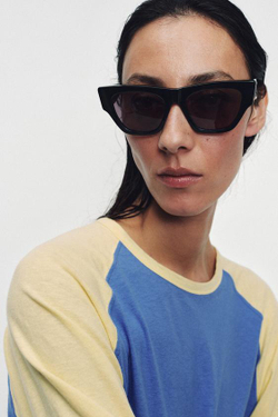 ZARA ФУТБОЛКА С ДЛИННЫМИ РУКАВАМИ И КОНТРАСТНЫМИ ЭЛЕМЕНТАМИ, ЭКРЮ/СИНИЙ